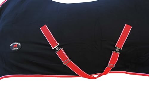 Challenger Horse Polar Fleece Cooler Exercise Blanket Wicks Moisture 4385 - color: Black / Red-White Trim, size: 60 inches