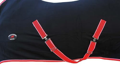 Challenger Horse Polar Fleece Cooler Exercise Blanket Wicks Moisture 4385 - color: Black / Red-White Trim, size: 66 inches