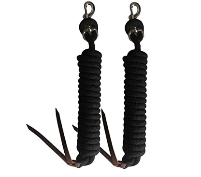 Majestic Ally 14' Pack of 2 Poly Training Lead Rope with Leather Popper for Horses & Livestock – 14 Foot Long and 5/8 inch Thick - Replaceable Heavy-Duty Bolt Snap (Black) - color: Black