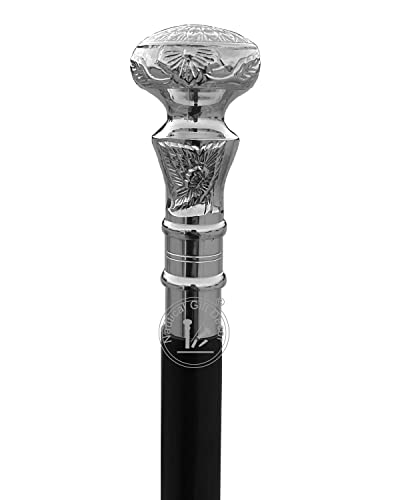 Vintage Antique Walking Cane Wooden Walking Stick Silver Brass Handle Knob Gift