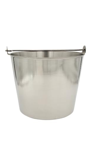 Premium Stainless Steel Pail, Vet/Milk Bucket, Made in USA, Completely Seamless & Thick, 9-20 Qt Sizes (13 Qt Heavy Duty)