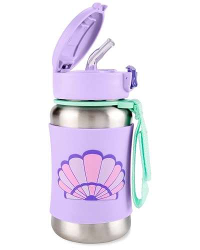 Skip Hop Toddler Sippy Cup with Straw, Sparks Stainless Steel Straw Bottle, Seashell - color: Seashell