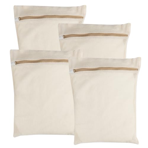 4-Piece Medium Durable Organic Cotton Mesh Laundry Bags with Sturdy Zippers and Breathable Mesh are Delicate Laundry Bags for Underwear, Clothes, Pants and Socks - size: Medium