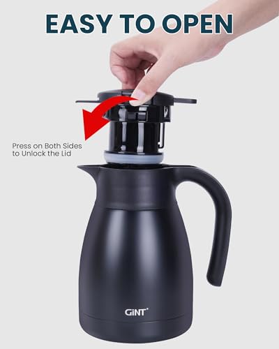 GiNT 1L / 34Oz Thermal Coffee Carafe, Insulated Stainless Steel Coffee Carafes for Keeping Hot/Double Walled Vacuum Thermal Carafe (Black) - color: Black, size: 34 Ounces