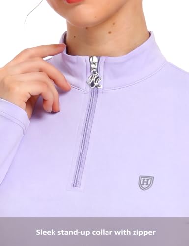 Harrison Howard Women’s Equestrian Riding Shirt, UPF 50+ Quarter Zip Breathable Horse Riding Top, Quick Dry Schooling Shirt - color: Light Purple, size: X-Large