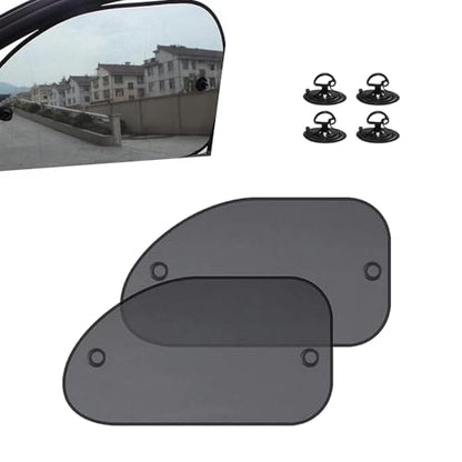 2 PCS Car Side Window Shades, Mesh Sun Blocking & Heat Insulation Shade, Breathable Dustproof Visor with Suction Cups, Memory Frame Foldable Cover for Most Cars (Black)