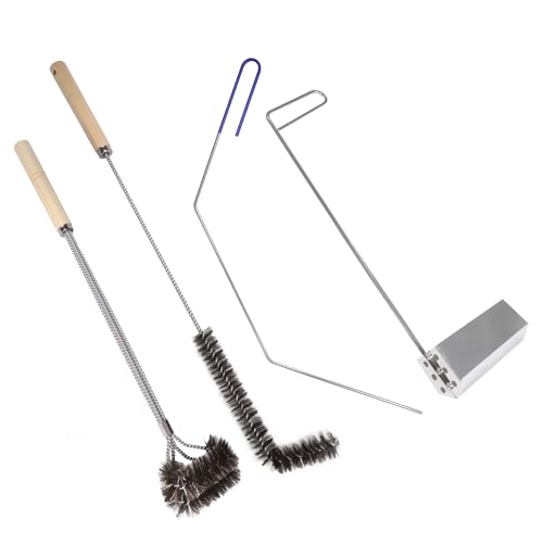 4 PCS Fryer Cleaning Tools with Deep Fryer Stainless Steel L-Shaped Brush, Deep Fryer Crumb Scoop, Deep Fryer Cleanout Rod, Long Handle Deep Basket Brush for Restaurants, Air Fryers, Deep Fat Fryers - color: 4pcs Stainless Steel Brush