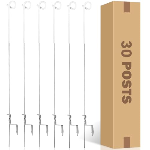 30Pcs 41" Systems Pig Tail Step-in Electric Fence Post for Livestock, White - color: White