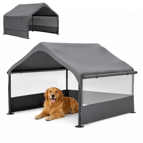Dog Shade Shelter Outdoor, Dog Tent with Breathable Mesh Windows | 4' x 4' x 3.3' Large Dog Shade for Outside, Portable Canopy Dog House for Pet & Livestock - color: Gray with Mesh Windows, size: 4'x4'x3'