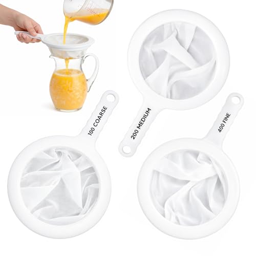 HIC Kitchen Ultra-Fine Mesh Strainers, Set Of 3 (100, 200, And 400 Mesh Count), For Filtering Juices, Nut Milks, Oils, And Sauces - color: Ultra-Fine Mesh (100/200/400) White, size: Set of 3 (100, 200, 400 Mesh)