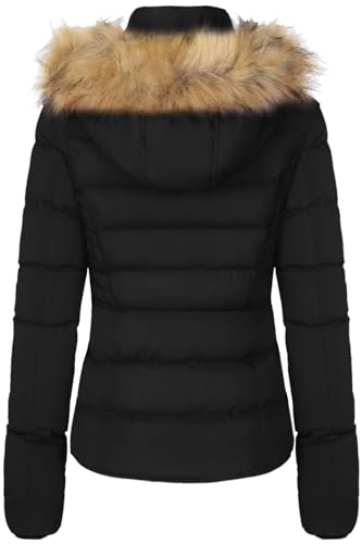 BodiLove Women's Fur Hooded Thickened Jacket with Fleece Lining - color: Black, size: Medium
