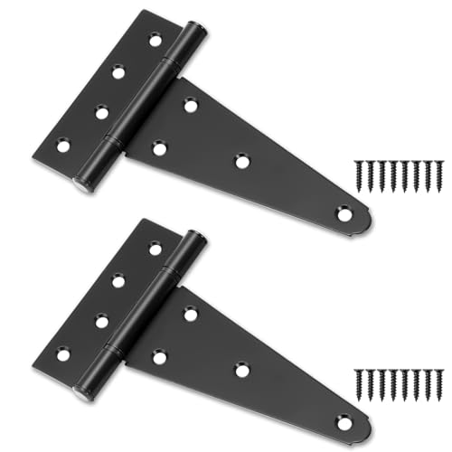6 Inch T-Strap Gate Hinges, Heavy Duty Black Barn Door Hinges, 2 Pack - size: 6 Inch