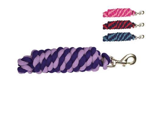 Derby Originals Pair of 2 10' Braided Cotton Lead Ropes with Brass Bolt Snap for Horses and Livestock - color: Light Purple/Dark Purple