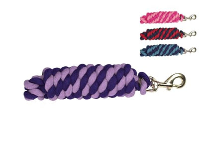 Derby Originals Pair of 2 10' Braided Cotton Lead Ropes with Brass Bolt Snap for Horses and Livestock - color: Light Purple/Dark Purple