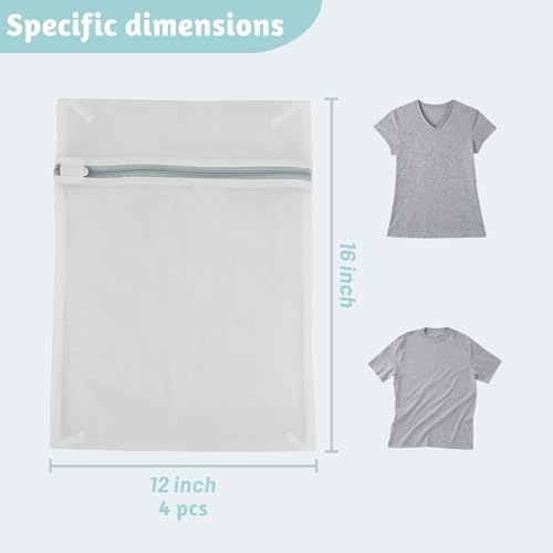 4 Pack Mesh Laundry Bags - Delicates Wash Bags for Bras, Lingerie and Lightweight Blouses, Reusable Laundry Bags with Durable Zippers for Home, College, Dorm, 12 x 16 Inch - size: Medium