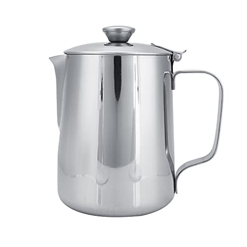 Ejoyous Stainless Steel Milk Frothing Pitcher, Coffee Cup Mug Milk Frothing Pitcher Jug with Lid for Latte Coffee Art Office Kitchen (600ml)