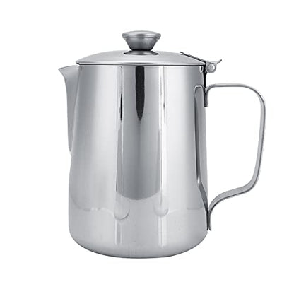 Ejoyous Stainless Steel Milk Frothing Pitcher, Coffee Cup Mug Milk Frothing Pitcher Jug with Lid for Latte Coffee Art Office Kitchen (600ml)