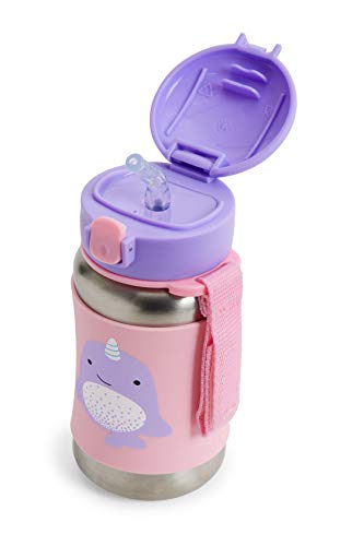 Skip Hop Toddler Sippy Cup with Zoo Stainless Steel Straw Bottle, Narwhal - color: Narwhal