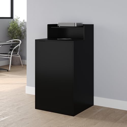 Flash Furniture Trash Can Enclosure, 32 Gallon, Black | 8" Drop Hole, Tray Shelf, Swing Door, Commercial Grade - color: Black