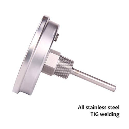 MEASUREMAN Fully Stainless Steel Pot, Kettle, Brewing Bimetal Thermometer, 3" Dial, 2-1/2" Stem, 0-250 deg F/-20-120 deg C, -1% Accuracy, Adjustable, 1/2" NPT Back Mount - size: 3" Dial, 2-1/2" Stem, 0-250 deg F/-20-120 deg C, style: 2-1/2" Stem