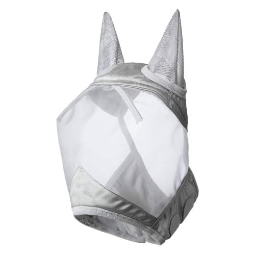 Harrison Howard CareMaster Horse Fly Mask Large Eye Space Half Face with Ears Moonlight Silver Small Pony - color: Moonlight Silver, size: Pony (Small)