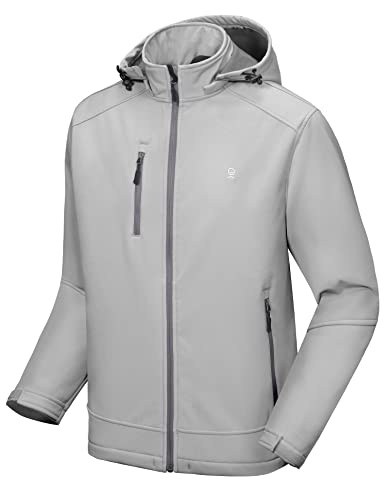 Little Donkey Andy Men’s Removable Hood Softshell Fleece Jacket - color: A.light Gray, size: Medium