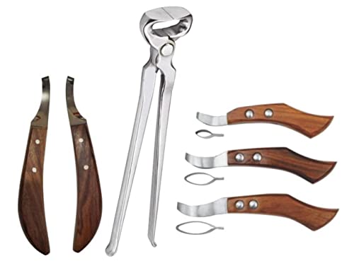 Hoof Nipper 12" and Farrier Hoof De Knives & Loop Knives Hoof Knife Set – Professional Farrier Trimming & Shoeing Tools for Horses, Durable Vanadium Steel Blades, Ergonomic Wooden Handles