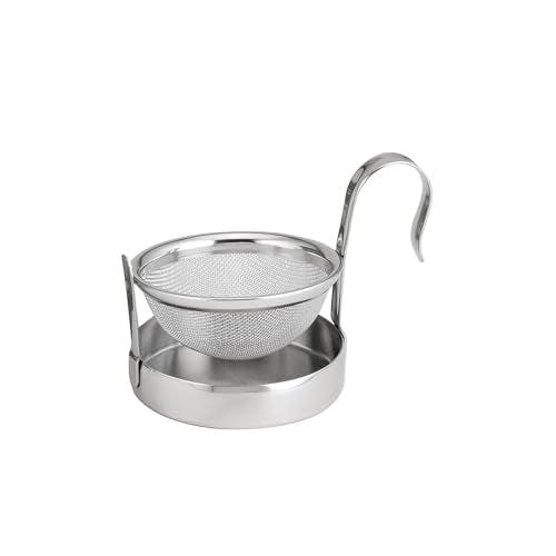 HIC Kitchen Tip Tea Strainer, 18/8 Stainless Steel, Loose Leaf Tea Filter With Drip Tray, Mess-Free Tea Serving - color: Tip Tea Strainer, size: Single