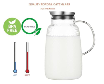 Purefold Pineapple Series 78 Oz Borosilicate Glass Pitcher with Lid (Clear) | Fruit tea, iced tea, coffee, juice jug. Leakproof Stainless Steel lid, dishwasher safe. BPA free borosilicate glass. - size: 78 Ounces