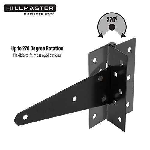 HILLMASTER 10 Inch T-Strap Heavy Duty Shed Door Hinges Gate Strap Hinges Black Tee Hinge Wrought Hardware for Wooden Fences,Yard,Barn Door,Rustproof (4 Pack) - size: 10in 4Pack