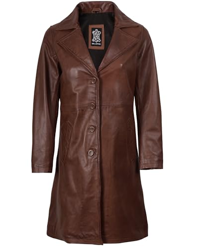 fjackets Lambskin Stylish Leather Car Coats for Womens - Real Long Leather Jacket Women Casual Leather Coat - color: Cognac Brown, size: 3X-Large