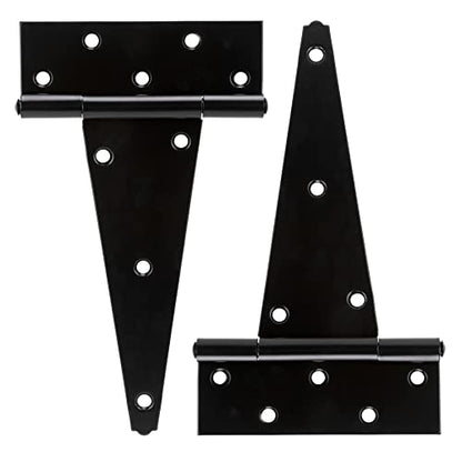 HILLMASTER 10 Inch T-Strap Heavy Duty Shed Door Hinges Gate Strap Hinges Black Tee Hinge Wrought Hardware for Wooden Fences,Yard,Barn Door,Rustproof (2 Pack) - size: 10in 2Pack