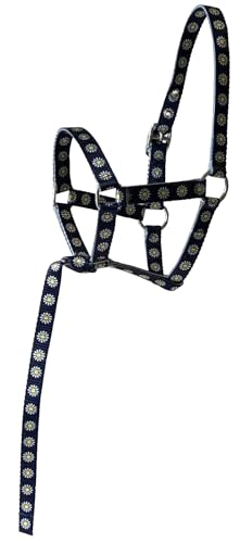 Nylon Foal Halter with Detachable 13" Catch - color: Navy with Daisies
