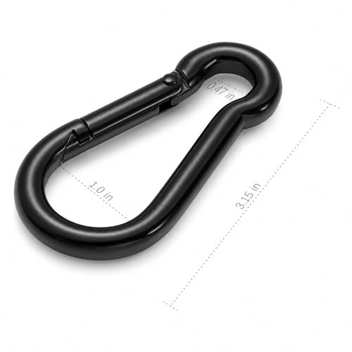 sprookber Stainless Steel Spring Snap Hook Carabiner - 304 Stainless Steel Caribeener Clips, Set of 6 - color: Black, size: 3.15 Inch