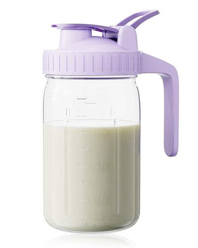 32 oz Breast Milk Pitcher, Glass Mason Jar Pitcher with Lid - color: Purple, size: 32 Ounces