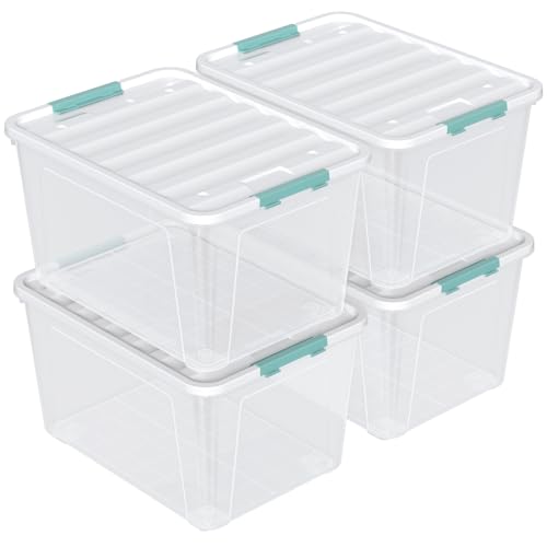 4 Pack 85 Quart Large Latching Storage Box Bin with Wheels, Clear - size: 85 Qt