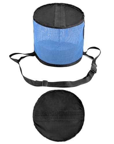QWORK 2 Pack Horse Feed Bag for Grain - Durable Mesh Grain Feeder with Adjustable Strap, Comfortable Neck and Nose Pad Horse Muzzle Feed Bag, for Feeding Grain, Powder, Supplements, Blue