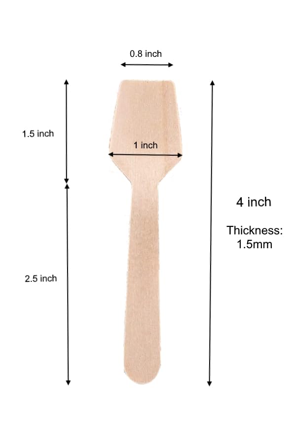 Gmark 1.5mm Extra-Thick Mini Wooden Spoons (4 Inch) – 100 Count Heavy Duty Square End Tasting Spoons – Sturdy No-Snap Birch Wood Samplers for Gelato, Yogurt & Desserts – Eco-Friendly GM1101A