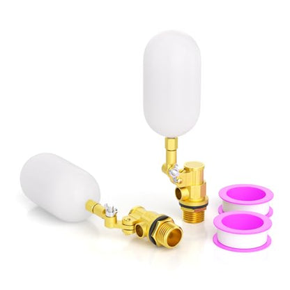 2-Pack 1/2" Automatic Water Fill Float Valves - Adjustable Brass Float Valves for Water Tanks, Pools, Troughs, Ponds & Aquariums