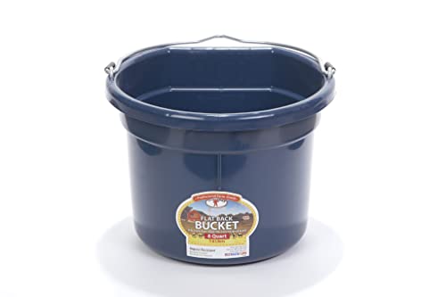 Little Giant® Flat Back Plastic Animal Feed Bucket | Animal Feed Bucket with Metal Handle | Horse Stall Feeding and Watering Supplies (Navy, 8 Quart) - color: Navy, size: 8 Quart