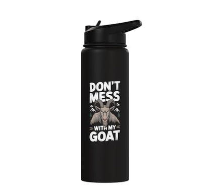 Don´t Mess With My Goat Cute Coat Pygmy Goat Farmer Stainless Steel Insulated Water Bottle - color: Black