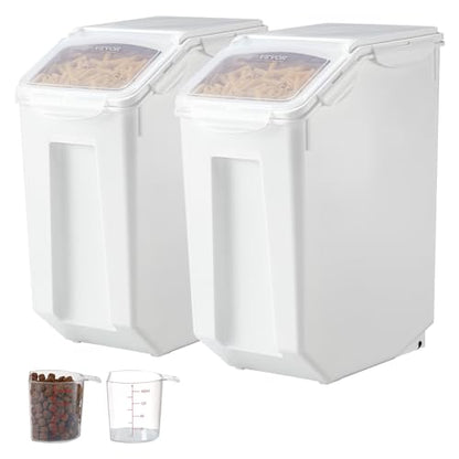 VEVOR Rice Storage Container, 4.5Gallon/20L x2 Capacity Large Dog Food Dispenser Bin, Kitchen Ingredient Grain Cereal Flour Bin, Pet food Containers with Wheels, 2 Measuring Cups, Airtight Lid, 2 Pack - size: 4.5 Gallon*2