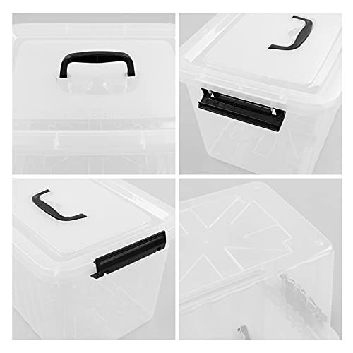 Qskely 6-Pack Clear Plastic Storage Bin, 10 L Latch Storage Box with Handle