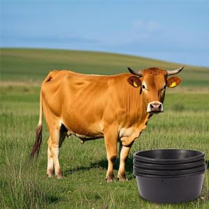4 Pcs Rubber Feed Pan, 4 Quart 10.6 x 4.1 Inche Livestock Feeding Bucket, Dust Bath Container, Durable Utility Bowl for Horse Cats Dogs Chickens Ducks Goats Pigs and Farm Small Animal.