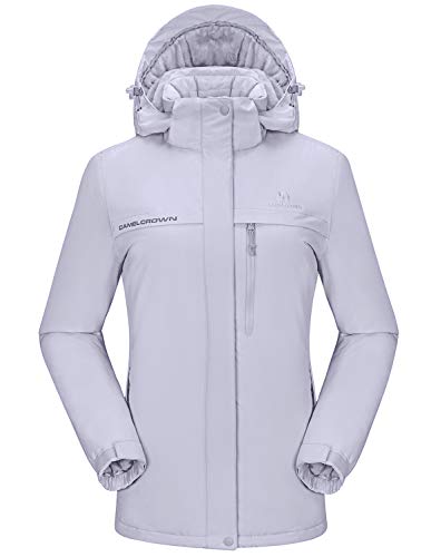 CAMEL CROWN Women’s Mountain Snow Waterproof Ski Jacket Detachable Hood Windproof Fleece Parka Rain Jackt Winter Coat - color: New Gray, size: Medium