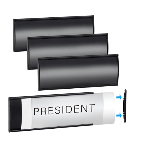 4 Pcs Office Door Signs - 8" x 3" Curved Name Plate Holders for Office, Wall-Mount Door Signs with Plastic Film and Adhesive Tape (4, Black)