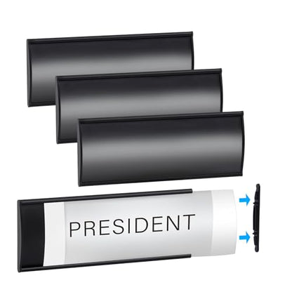 4 Pcs Office Door Signs - 8" x 3" Curved Name Plate Holders for Office, Wall-Mount Door Signs with Plastic Film and Adhesive Tape (4, Black)