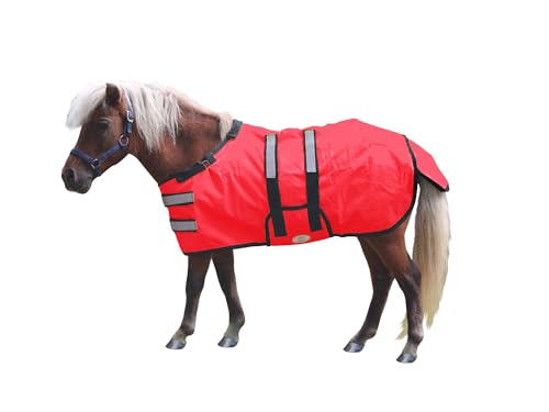 Derby Originals Mini Horse & Foal Winter Turnout Blanket – Reflective, No-Hardware Design, 600D Waterproof Outer, 150g Insulation, 170T Lining, Adjustable Fit, 1-Year Warranty - color: Red
