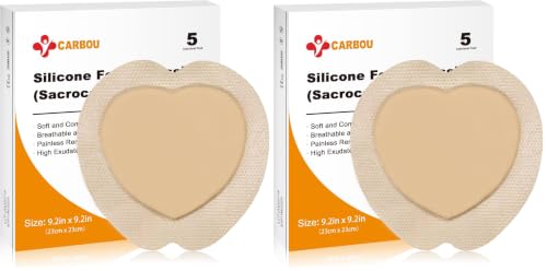 Carbou Silicone Sacrum Foam Dressing, 9''x9''(23cm x23cm) Bordered Adhesive Sacral Foam Dressing,Soft Bed Sore Bandages,Wound Care Products,Box of 5 Dressings (Pack of 2) - size: 9x9 Inch (Pack of 10)