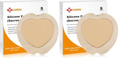 Carbou Silicone Sacrum Foam Dressing, 9''x9''(23cm x23cm) Bordered Adhesive Sacral Foam Dressing,Soft Bed Sore Bandages,Wound Care Products,Box of 5 Dressings (Pack of 2) - size: 9x9 Inch (Pack of 10)